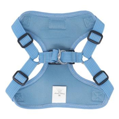 Blue dog harness on a white background