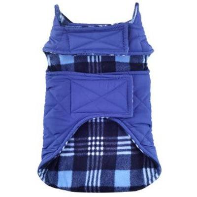 Blue plaid dog coat on a white background