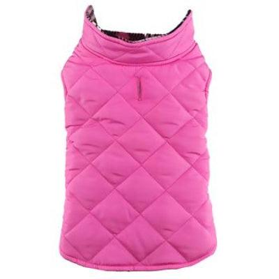 Pink quilted vest on a white background