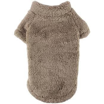 Fluffy soft brown dog sweater on a white background