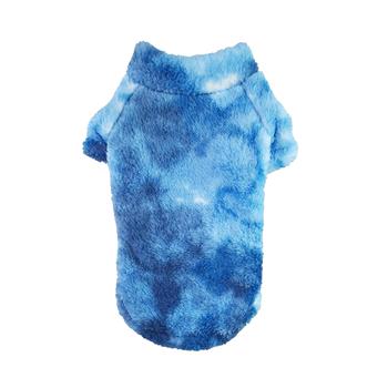 Blue tie-dye dog sweater on a white background