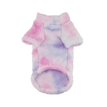 Multicolored fleece dog sweater on a white background