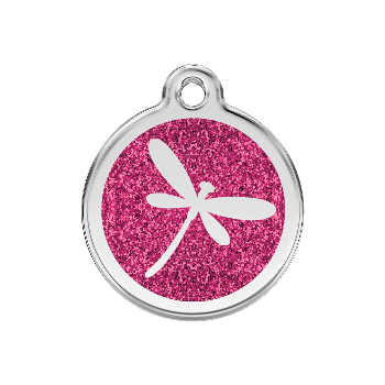 Red Dingo Hot Pink Dragon Fly Glitter Pet ID Tag