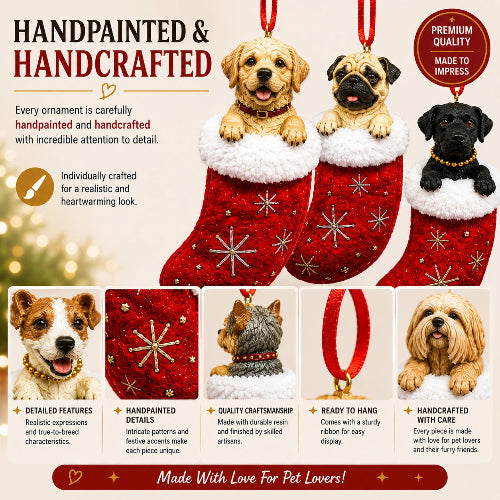 Features detailed of Santa' Little Pals Christmas orament on white background
