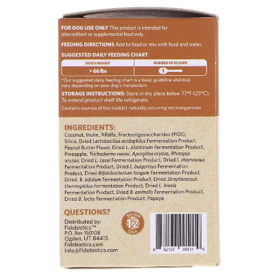 Back of a pet food packaging with text and ingredients list on a white background
