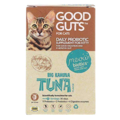 Good Guts daily probiotic supplement for cats with tuna flavor on a white background