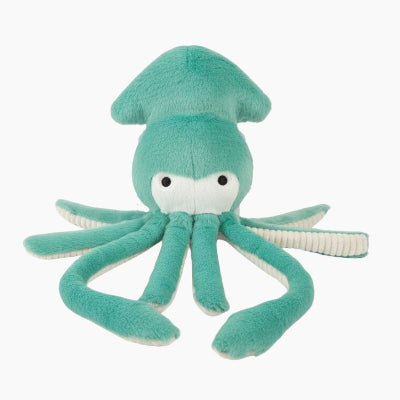 Green plush squids toy on a white background