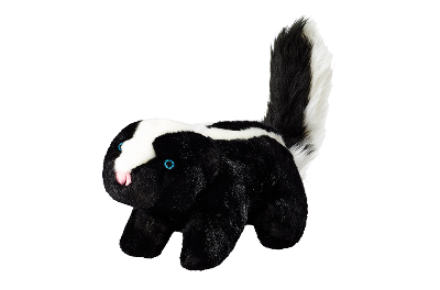 Plush skunk dog toy on a white background