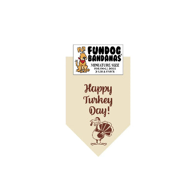 Dog bandana with 'Happy Turkey Day!' text and a turkey graphic on a cream background.