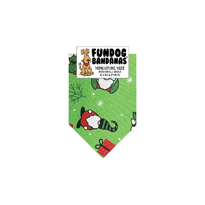 Green dog bandana with Christmas-themed designs on a white background