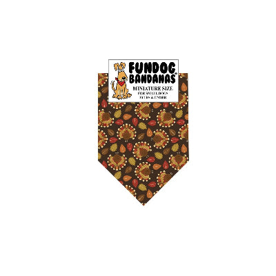 Dog bandana with autumn leaf and turkey pattern on a brown background