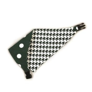 Uptown Pups Dark Green/White Houndstooth & Polka Dots Reversible Bandana