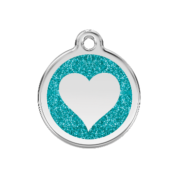 Red Dingo Aqua Heart Glitter Pet ID Tag