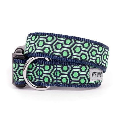 The Worthy Dog Navy/Green Hexagon Collar & Lead Collection