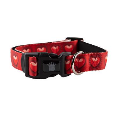 Red dog collar with heart pattern on a white background