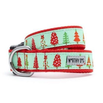 The Worthy Dog Green Holiday Trees Dog Collar