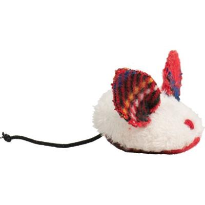Plush toy resembling a mouse with a colorful head on a white background