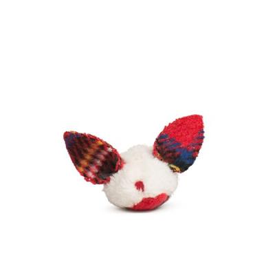 Small plush cat toy with red, white, and blue colors on a white background