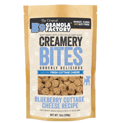 K9 Granola Factory Creamery Bites Blueberry Cottage Cheese packaging on a white background