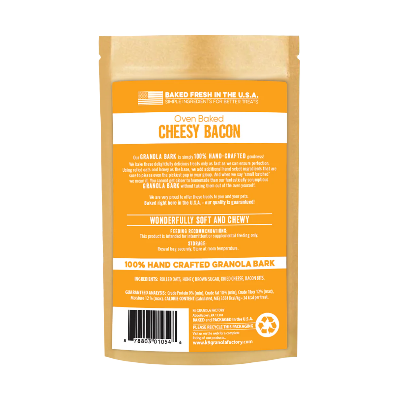 Package of oven baked cheesy bacon with a white background