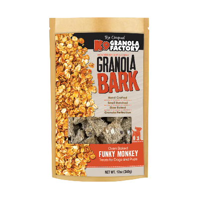 Package of K9 Granola Factory Funky Monkey granola bark for dogs on a white background