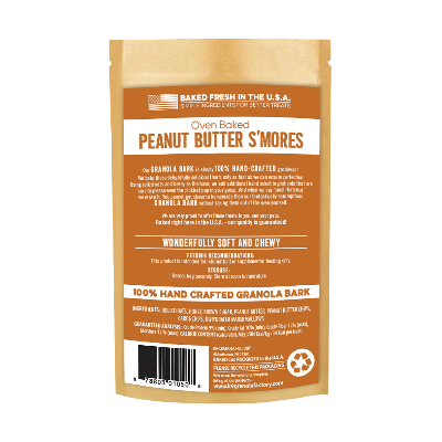 Granola bark package with 'Peanut Butter S'mores' flavor on a white background