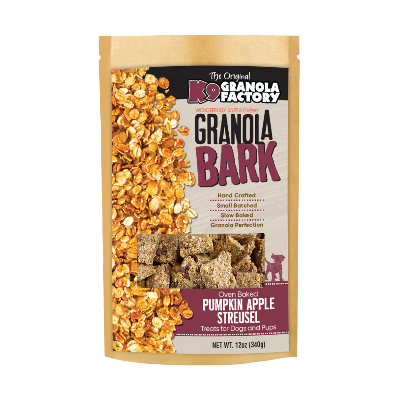 Package of Granola Bark from The Original Granola Factory with pumpkin and apple flavor on a white background