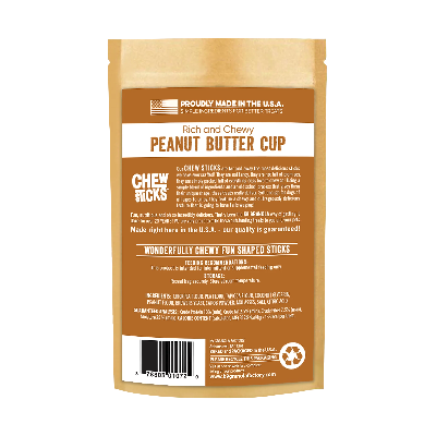 Peanut butter cup packaging with text on a white background