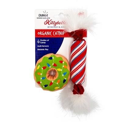 Lit Donut & Peppermint Candy 2pk Plush Cat Toy