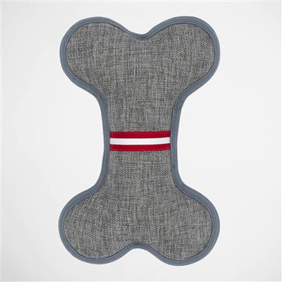 Gray with red and white stripe bone shaped dog toy