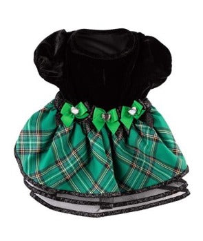 Max's_Closet_Green_Tartan_Plaid_Cap_Sleeve_Dog_Dress_Front_View