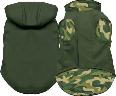 Army Green Dog Raincoat with Camouflage Lining