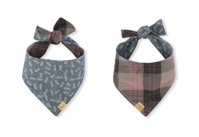Two plaid dog bandanas on a white background