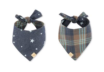 Two dog bandanas with star patterns on a white background