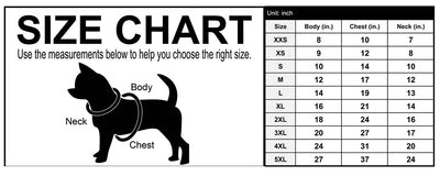 Parisian Pet Dog T-Shirt Size Chart