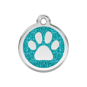 Red Dingo Aqua Paw Print Glitter Pet ID Tag