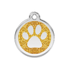 Red Dingo Gold Paw Print Glitter Pet ID Tag
