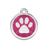 Red Dingo Hot Pink Paw Print Glitter Pet ID Tag