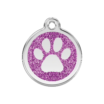 Red Dingo Purple Paw Print Glitter Pet ID Tag