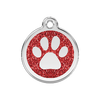 Red Dingo Red Paw Print Glitter Pet ID Tag
