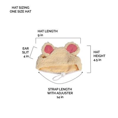 Measurement chart for a hat with bear ears, showing dimensions on a white background.