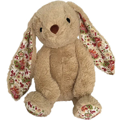 Plush bunny dog toy with floral ears and paws on a white background