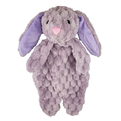 16" Plush rabbit dog toy with purple ears and a pink nose on a white background