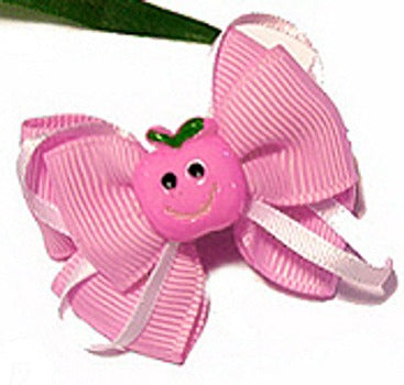 Doggie Design Happy Face Pink Apple Dog Hair Bow