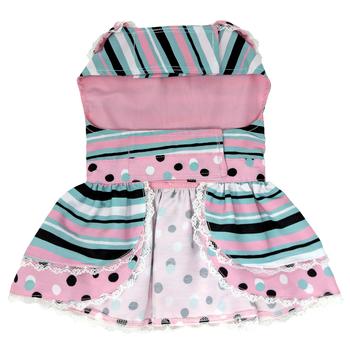Pink & Teal Dots & Stripes Dog Harness Dress