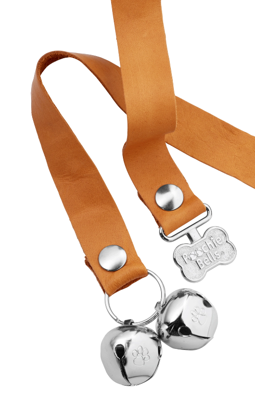 Bourbon PoochieBells Premium Full Grain Leather Dog Doorbells on white background