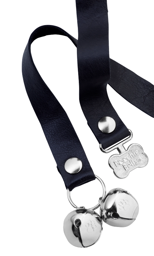 Black Bird PoochieBells Premium Full Grain Leather Dog Doorbells on white background