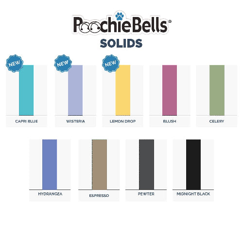 Various colors of PoochieBells Dog Potty Training Doorbells on white background. 