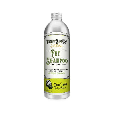 Bottle of Project Sudz Pet Shampoo with a green label on a white background