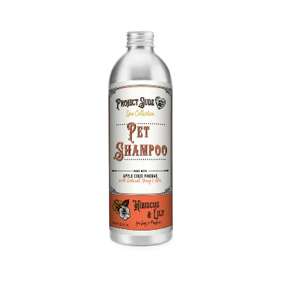 Bottle of Pet Shampoo with a label on a white background